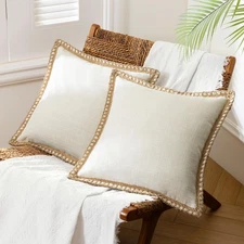 Pack of 2 Farmhouse Modern Spring Decorative Throw Pillow Covers Burlap Linen...