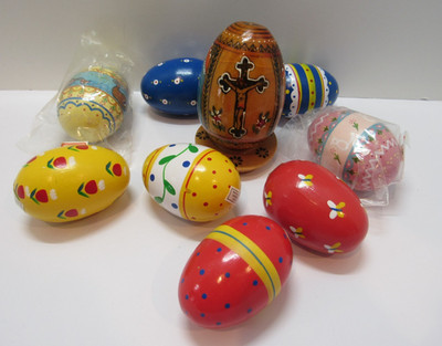 VTG New Wooden Hand Painted Midwest Easter Eggs LOT 6 + 2 Imported + 1 Orthodox