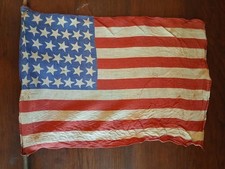 Early Rare Original Linen 39 Star American Political Parade Cane Flag Banner 