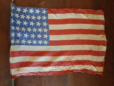 Early Rare Original Linen 39 Star American Political Parade Cane Flag Banner 