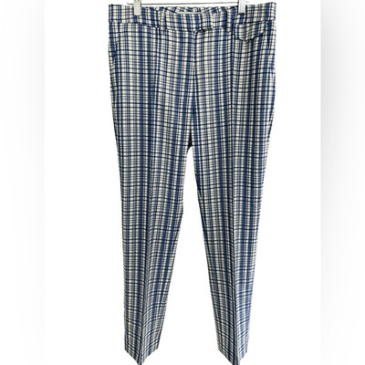 Worth New York Blue Cream Selina plaid wool/elastane high rise pants size 8.