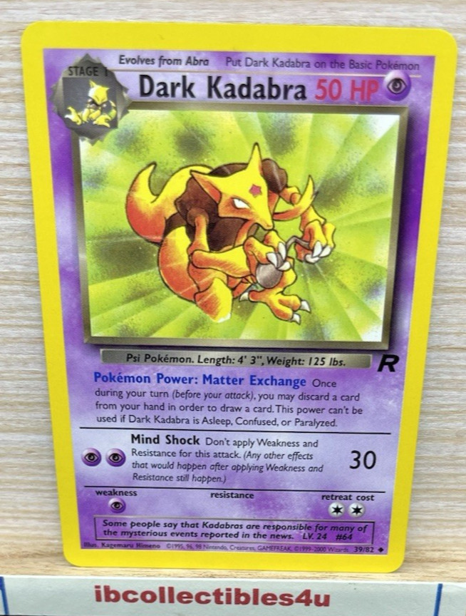 Dark Kadabra - Team Rocket 39/82 - WOTC Vintage 2000 - Uncommon Pokémon Card  NM