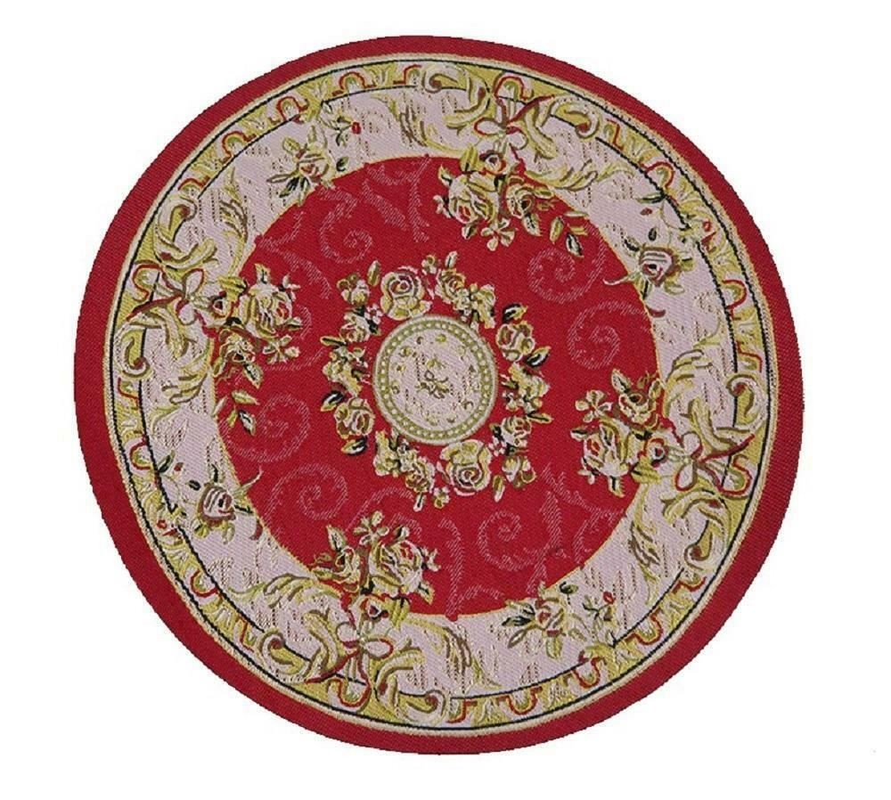 Dolls House Red Beige Circular Rug Miniature Round Turkish Woven Carpet