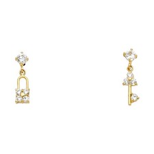 NEW 14K YELLOW GOLD KEY LOCK STUD EARRINGS WITH SCREW BACK