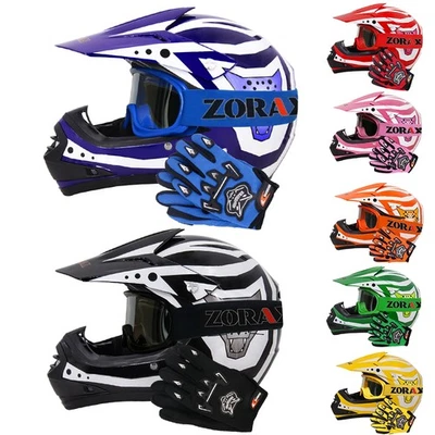 ZORAX ZOR-X17 Kids Junior Motocross MX Helmet Pit Bike Children Gloves & Goggles