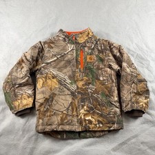 Carhartt Jacket Kids XS 6 Brown Camo Insulated Puffer Blaze Orange Lined