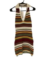 Zara Womens Halter Mini Dress Knit Large Multicolor Retro Striped Sleeveless NWT