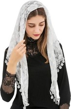 Floral Tulle Chapel Veil Wrap -Triangle -Funeral Chapel Shawl With Flowers El...