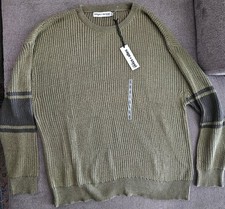 Sage Steel Green Sweater Men XL Textured Waffle Knit Crewneck Pullover New RARE!