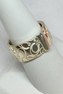 Beautiful Coach Logo Sterling Silver Ring Size 8