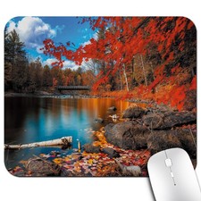 Lake Forest Fall Scene Gaming Mouse Pad Custom Nature Autumn Trees Large Mat