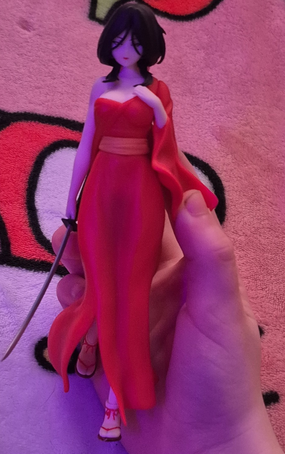 Anime & Manga Female Swordswoman Figure, Plastic Statue in Red Dress w/ Sword