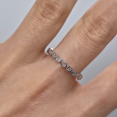 Größe 9 Moissanit Ring - geometrische Formen - 925 Sterling Silber - Unikat - Band