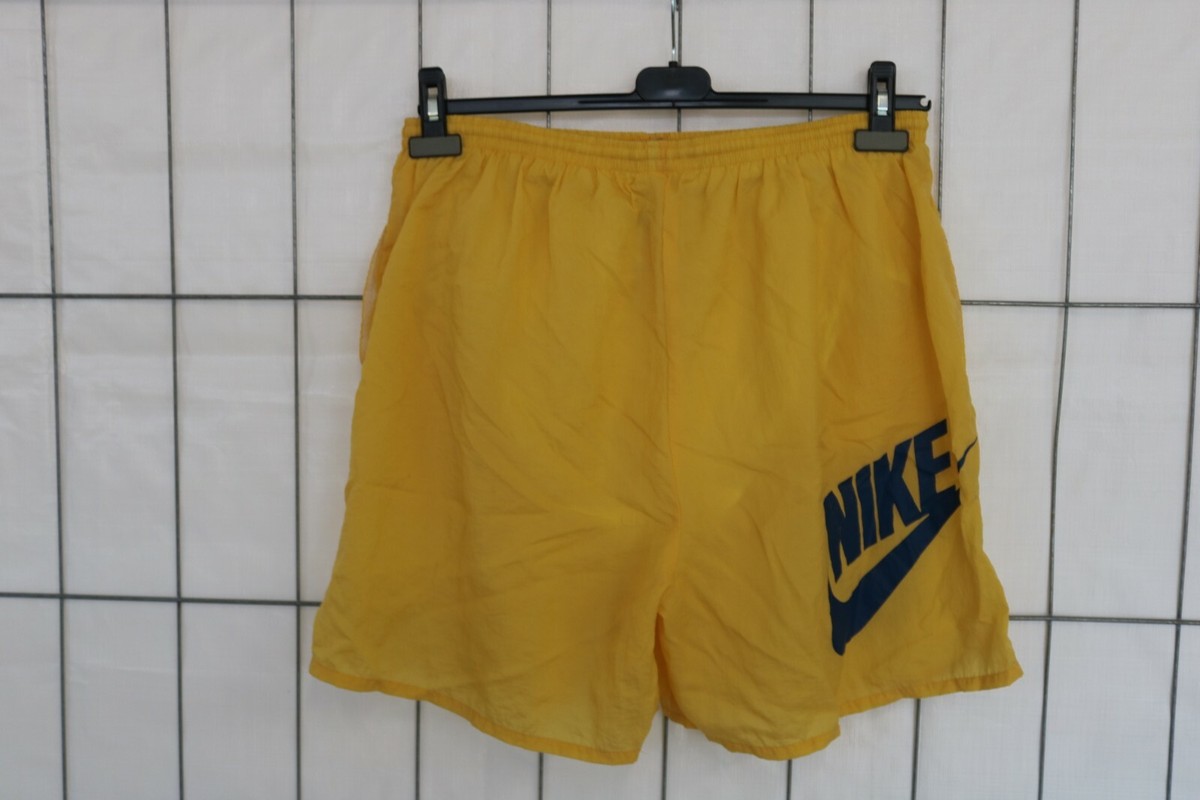 Vintage Nike Swimming Shorts kurze Hose 90s XL Gelb Marineblau