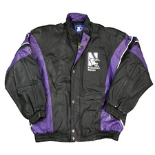 Vintage Northwestern Wildcats Starter Jacket 90s Leather Purple Black Medium VTG