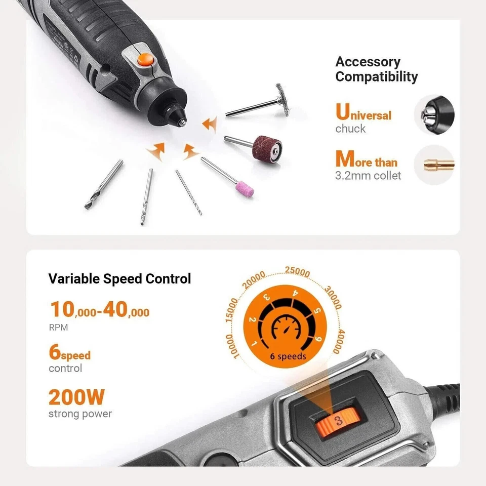183Pcs Advanced Rotary Tool Set 40000RPM Flexshaft 6 Speeds Universal Chuck - Image 3 of 4