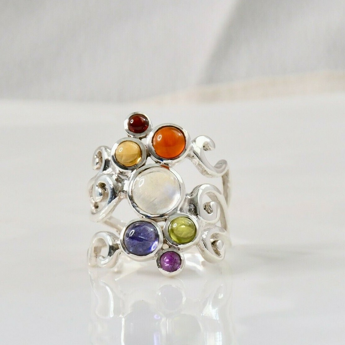 Sterling Silver Chakra Ring Size 6 Reiki Meditation Spiritual Healing Jewelry-image