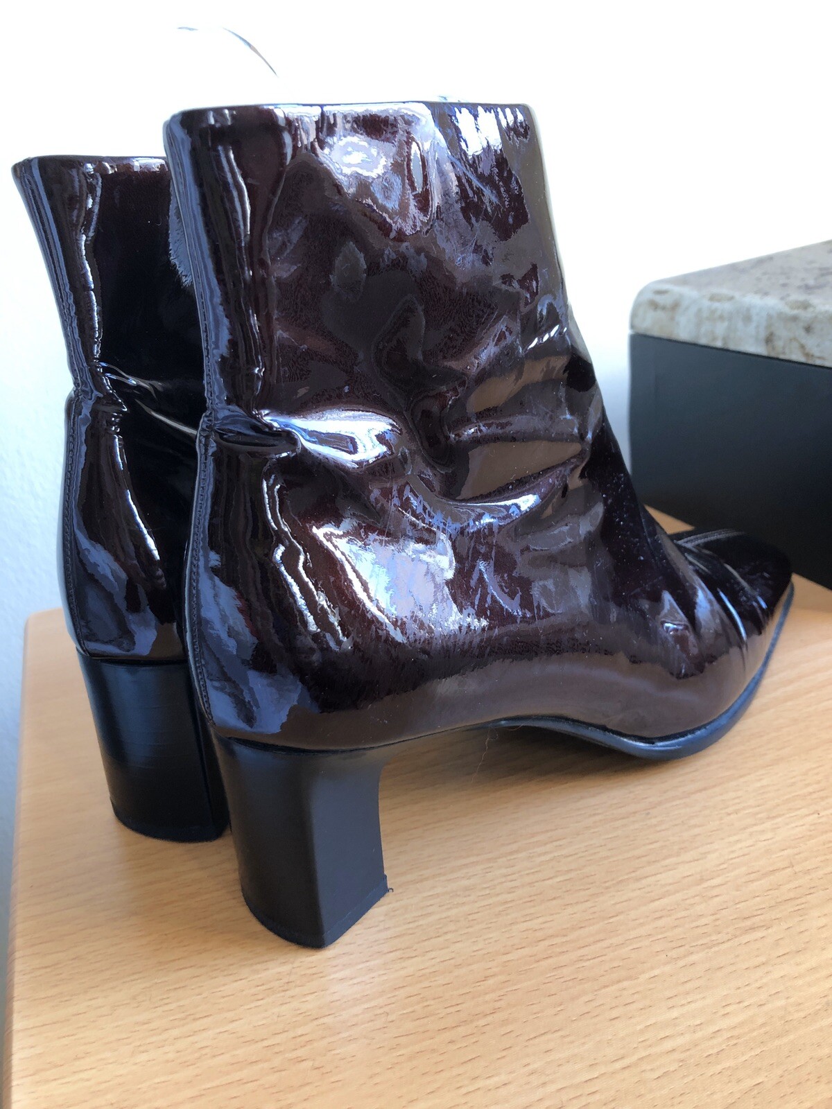 maroon patent boots