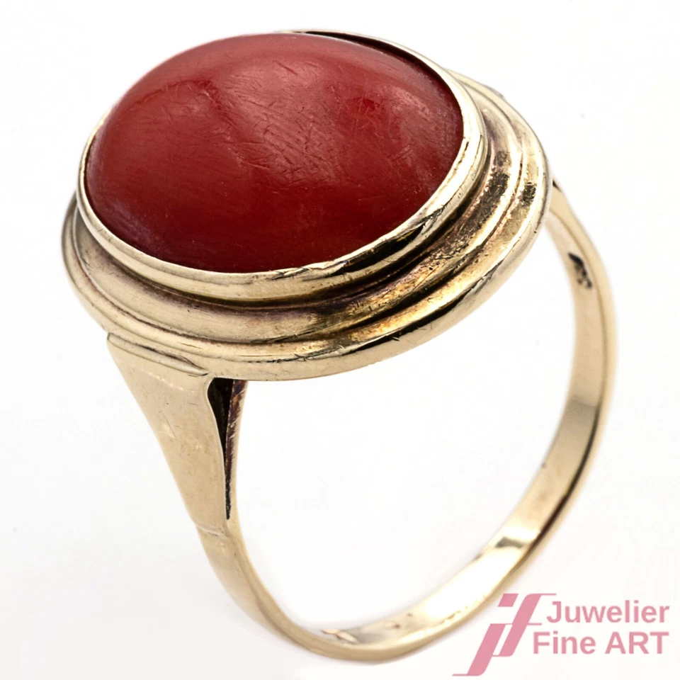 Ring 333 Gelbgold mit Koralle - Bild 1 von 4