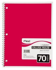  PACK OF 6 Mead Spiral Notebook, 1 Subject, 70 Sheet College Ruled, Red 72211 