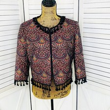 Chelsea & Violet Jacket Womens Small Brocade Jacquard Tassel Trim Crop Boho