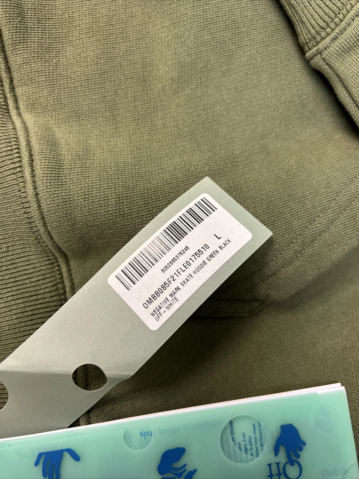 OFF WHITE Felpa con cappuccio bianca negativa marca verde nera taglia L nuovissima