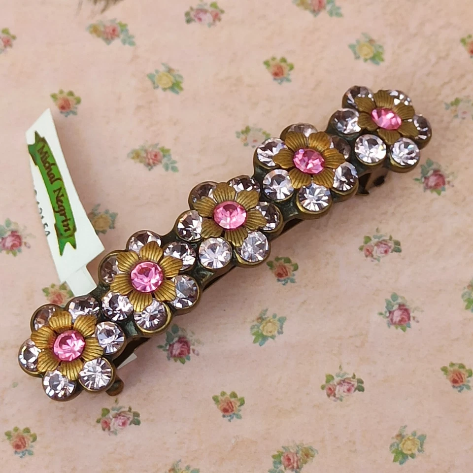 Clip de pelo Michal Negrin rosa púrpura claro flores y cristales de Swarovski caja de regalo Foto 3 de 4