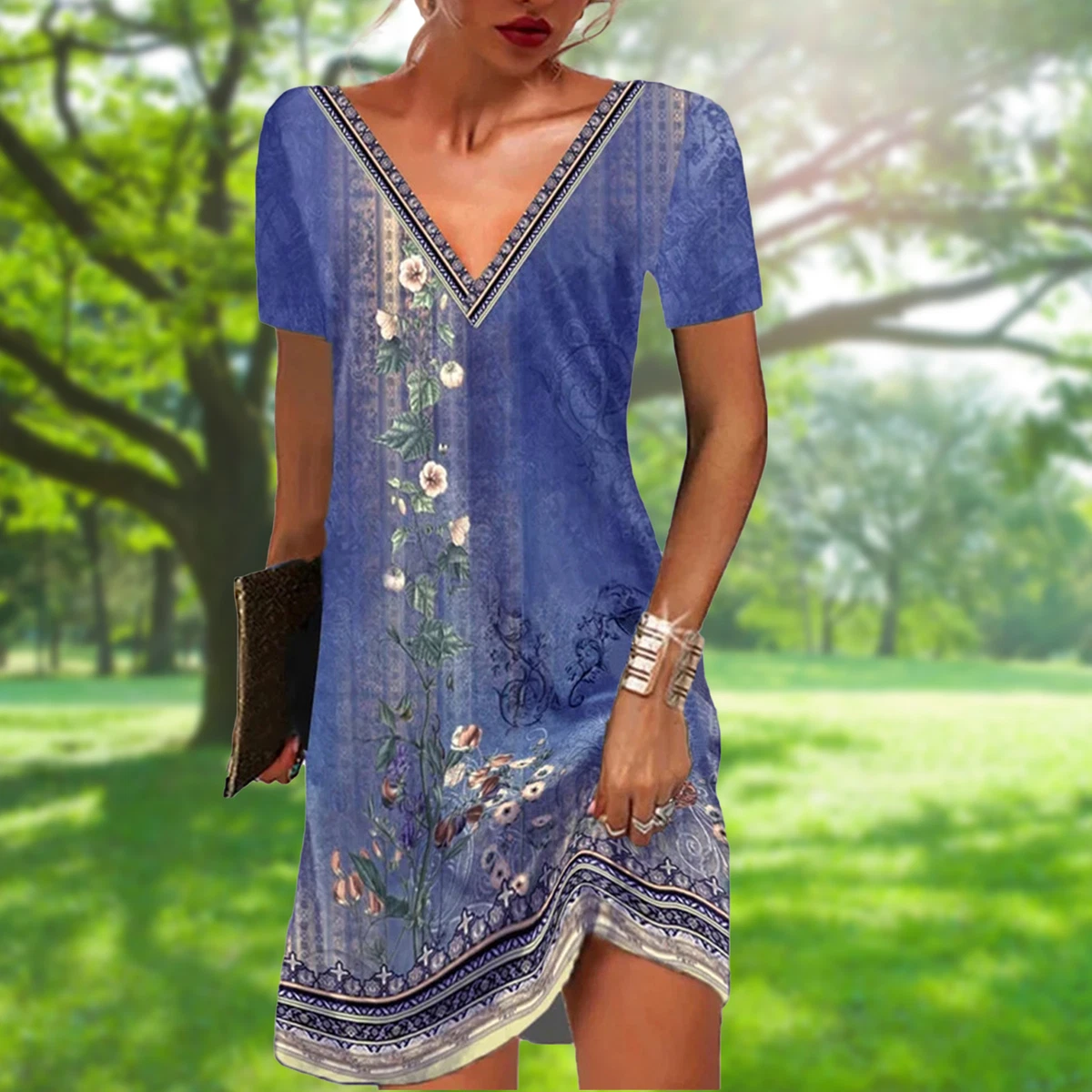 Printed Elegant Dress Ethnic Style Summer Beach Mini Dresses