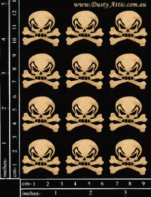 Dusty Attic Chipboard - Mini Skull & Crossbones #2, DA0645 ~ 4x5