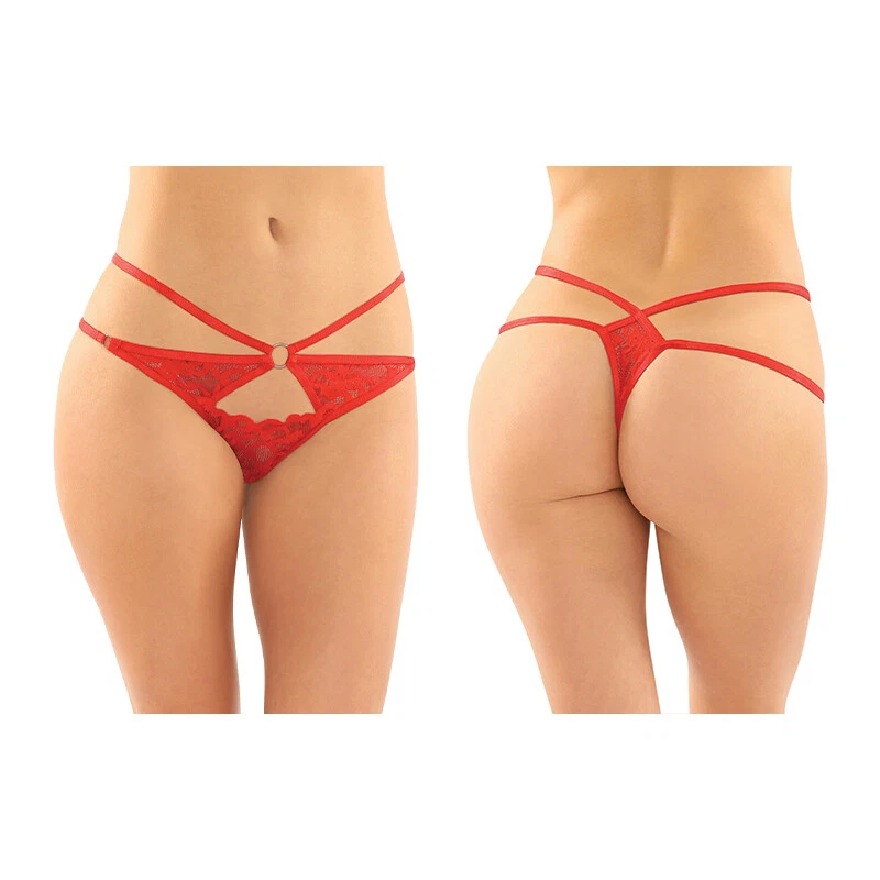 Fantasy Lingerie Jasmine Strappy Lace Thong With Front Keyhole Cutout 6-Pack Red - Image 2 of 3