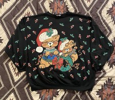 Vintage 90s Nutcracker Christmas Sweatshirt Kittens Candy Canes Black Women  s XL