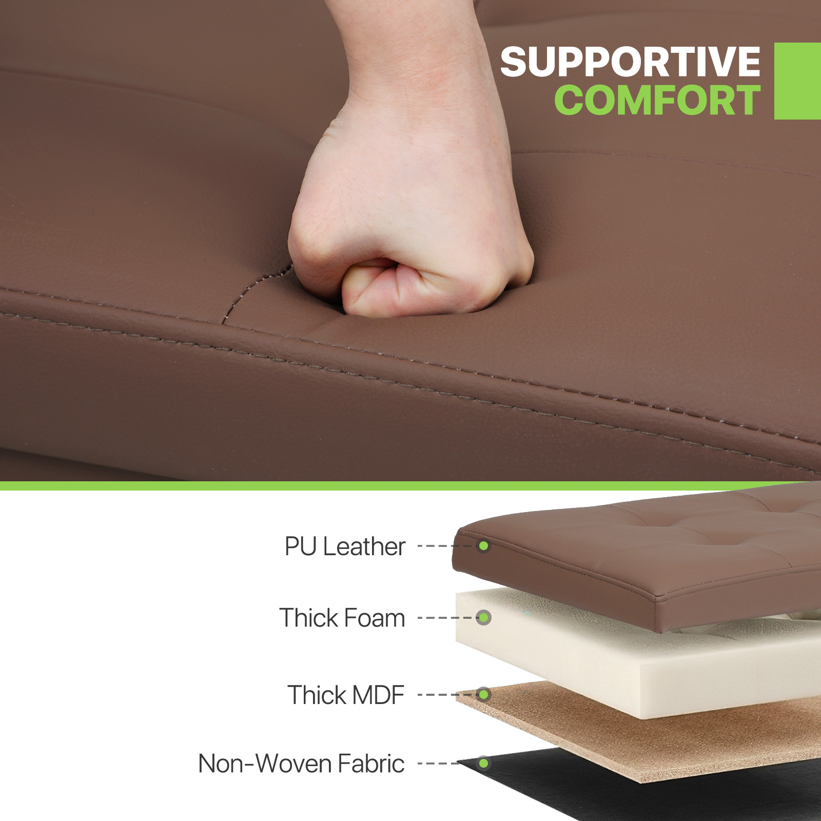 Brown Faux Leather Classic Cube Storage Ottoman Home Living Room Bench Footstool