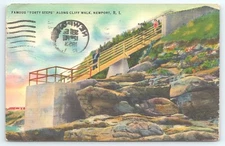 Postcard Famous Forty Steps Along Cliff Walk Newport Rhode Island