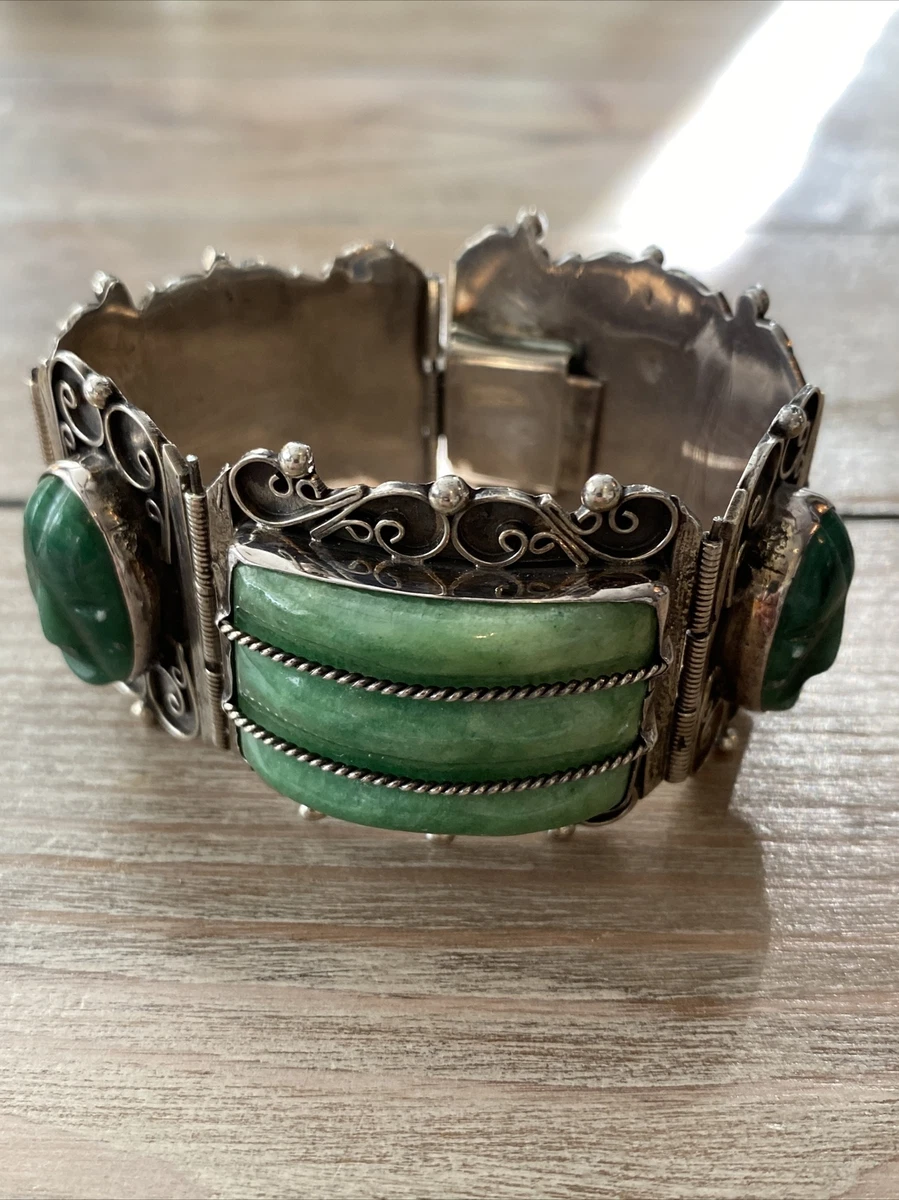 Heavy Chunky Sterling Silver Malachite Bracelet 76g 6.5 223