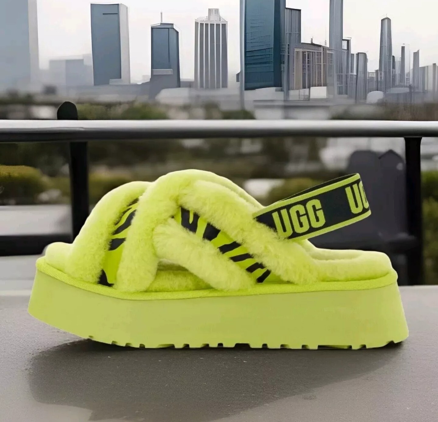 UGG DISCO CROSS ANIMALIA LIME SLIDE SANDALS - WOMEN'S SIZE 7 image 2