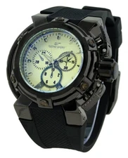 Mens Navy Big Black Clubbing Success Watch CZ Bezel White Dial up to  9" Wrist