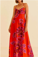 Farm Rio  Red printed halter  Sleeveless Maxi Dress Size M NWT