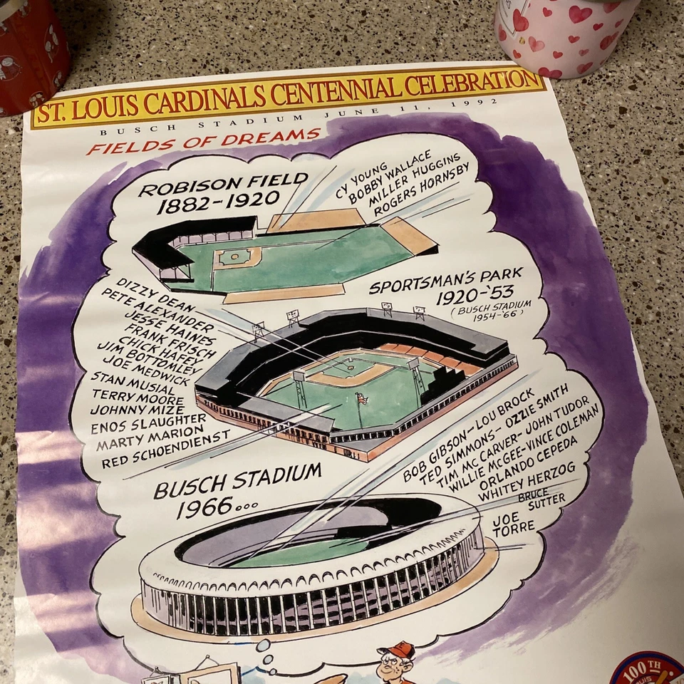 ST. LOUIS CARDINALS Centennial Celebration Vintage Poster 100th Anniversary 1992 - Image 3 of 4