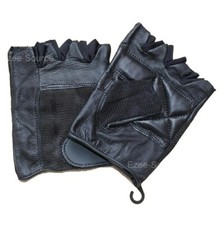LEATHER FINGERLESS STRETCHABLE GLOVES w/ EASY CLOSURE - K1E