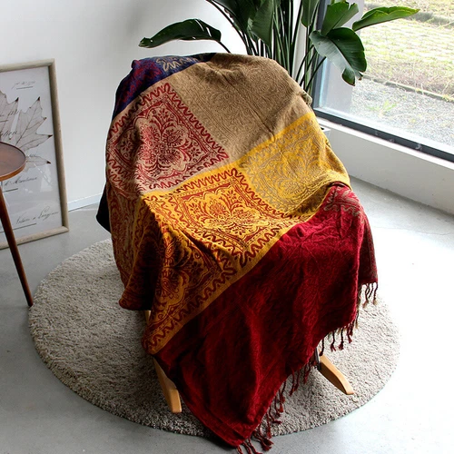 86 x 102" Vintage Bohemian Tapestry Sofa Throw Blanket Anti-slip Rugs Rural Sale - Picture 15 of 36