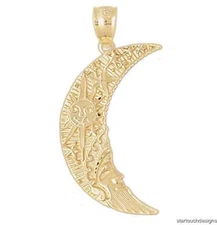 New 14k Yellow Gold Celestial Crescent Moon Pendant