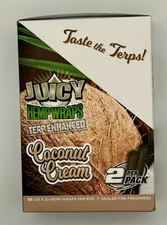 JUICY JAY’S TERP ENHANCED WRAPS COCONUT CREAM FULL BOX 25 PACKS 2 SHEETS /PACK