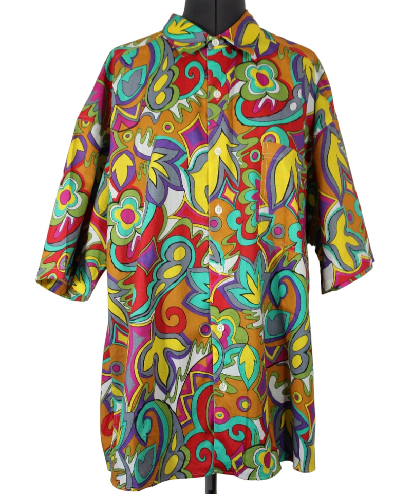 Vintage 90s men's retro psychedelic boho hippie button shirt short 2pc set - Image 3 of 4