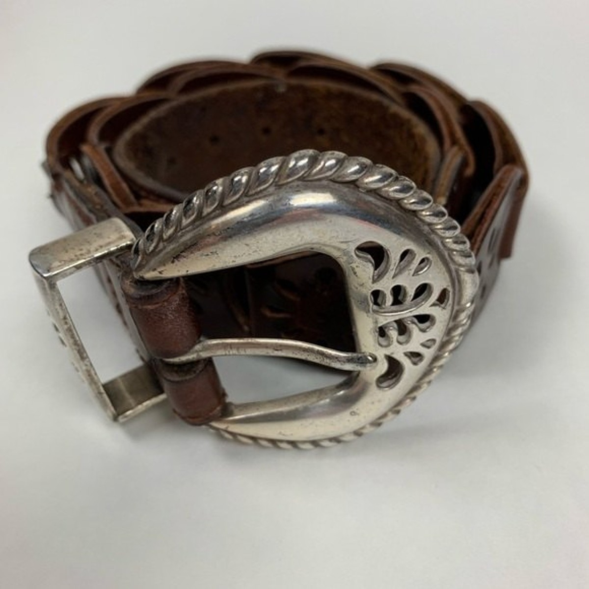 Fossil Hand Tooled Floral Brown Leather Belt Size Small | eBay