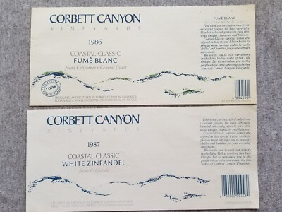 2 Vtg Corbett Canyon Vineyards Wine Bottle Labels Fume Blanc White Zinfandel CA