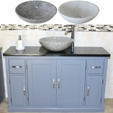 Mobile bagno singolo verniciato grigio 123 cm piano quarzo nero e lavabo marmo