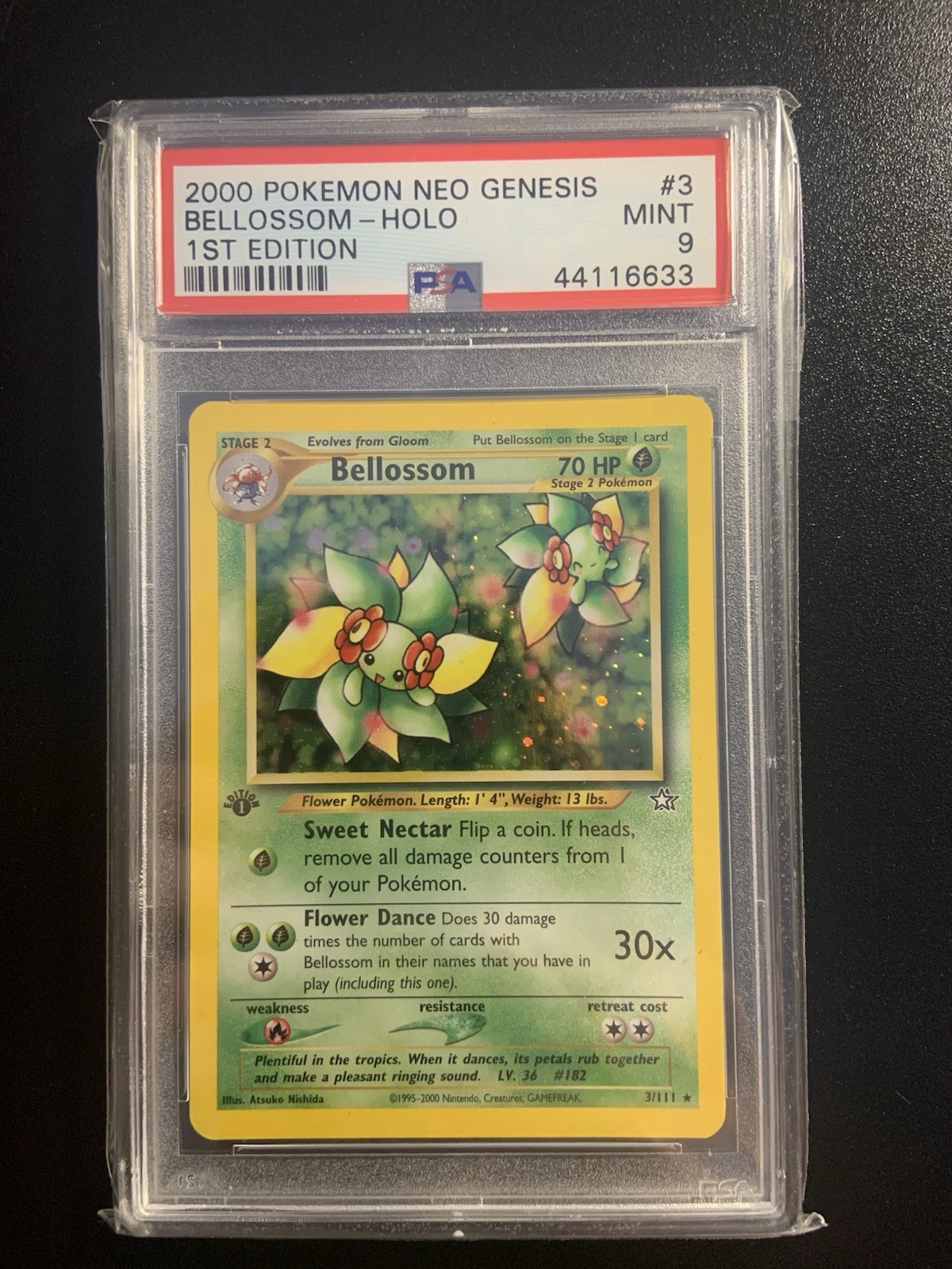 Pokémon TCG 1st Edition Bellossom Neo Genesis Holo PSA 9