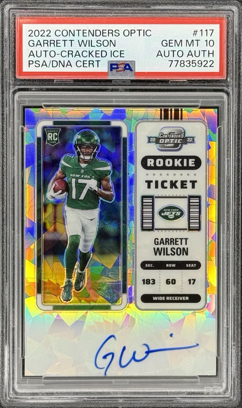Garrett Wilson Panini Contenders Optic #117 Autograph-Cracked Ice
