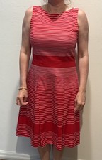 Talbots Red White Striped Anchor Button Fit and Flare Dress pleated Rope Size 6