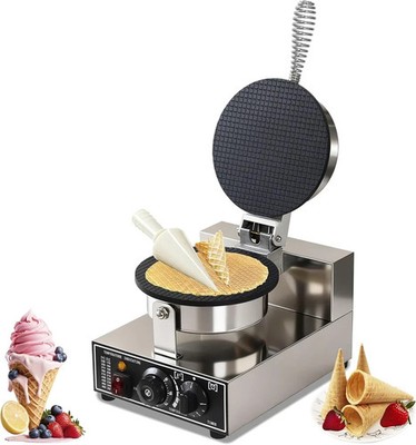 110V Electric Waffle Cone Maker with Temperature Control - 1300W Commercial Use